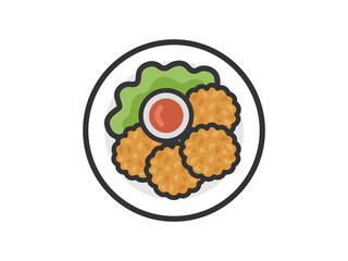 タイ料理の、トートマンクンのアイコン（線画カラー）のイラスト