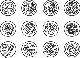 タイ料理のアイコン（線画）のイラストセット