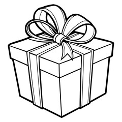 A wrapped gift box with a ribbon and bow, featuring clean, straight lines line art vector