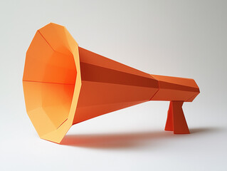 Orange origami megaphone, 3D detailed