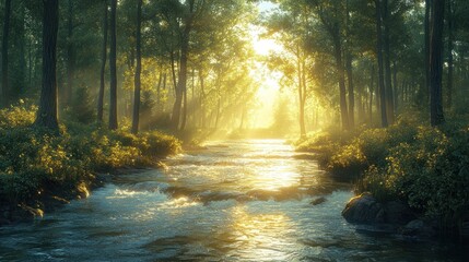 Obraz premium Sunlit Stream in a Forest