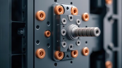 Closeup of plastic injection mold, detailed mechanism, 3D illustration