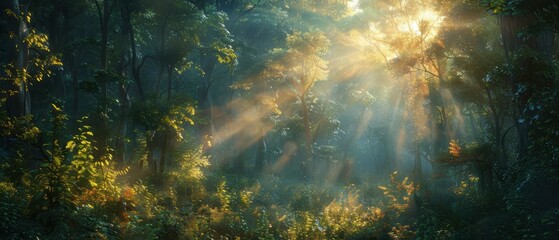 Sunlight Filtering Through a Dense Forest