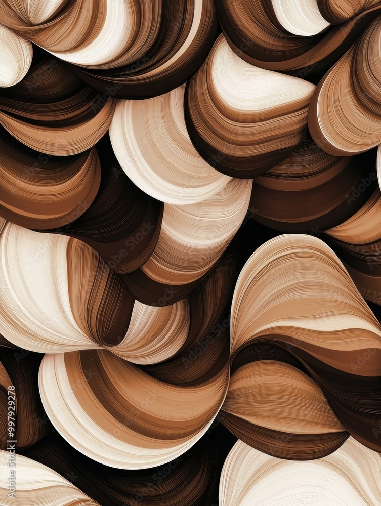 Poster The artwork features an engaging interplay of overlapping coffee cup rings, forming a visually captivating pattern in brown hues. Generative AI