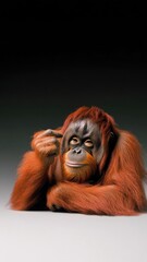 Orangutan against an isolated background, showcasing its rich orange fur and unique appearance in a simple, uncluttered environment.