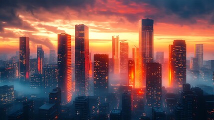 Obraz premium Futuristic Cityscape at Sunset