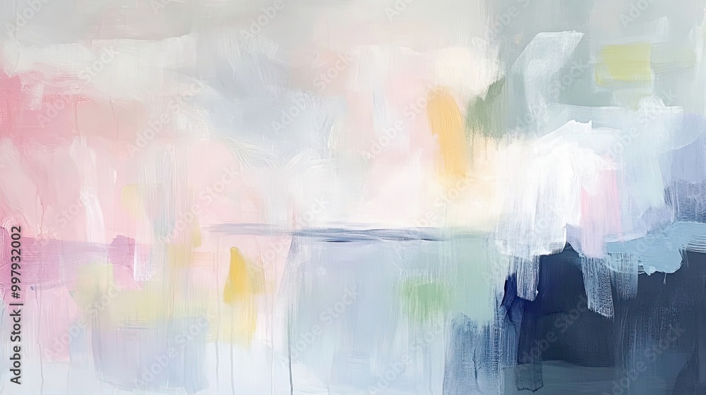 Poster Abstract Painting with Soft Pastel Hues and Brushstrokes