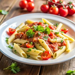 A Plate of Delicious Penne Pasta Served in a Rich Tomato Sauce