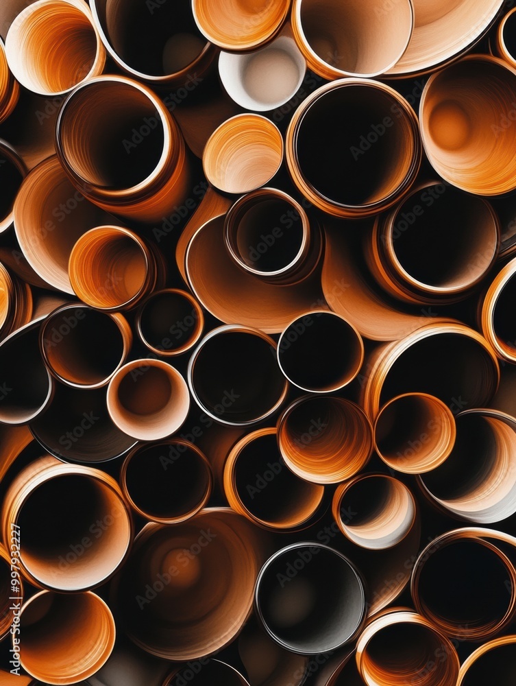 Poster Overlapping coffee cup rings in varying shades of brown form an abstract pattern that provides an organic visual experience. Generative AI
