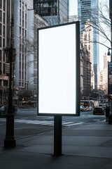 A large blank advertising billboard stands at a city
