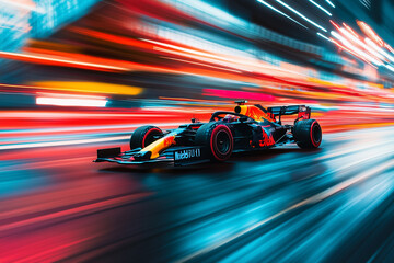 Fast moving racing car on the road. F1 race