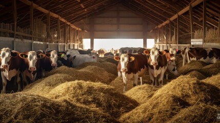Cows in a Barn with Straw Bedding