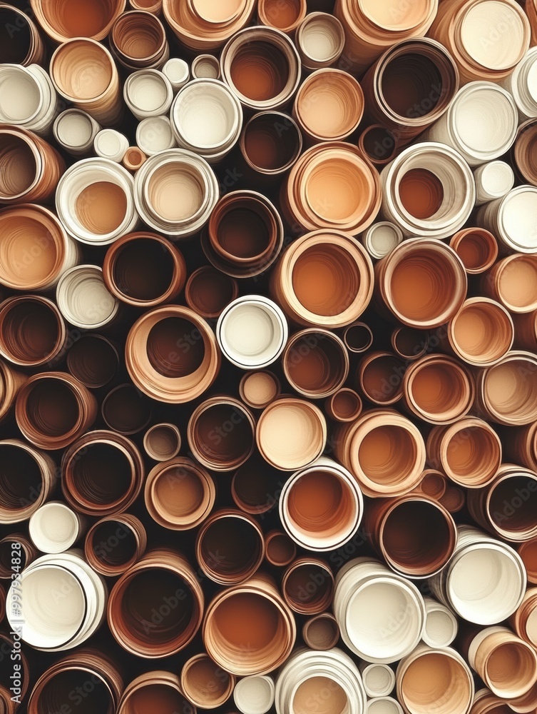 Poster the artwork features an intricate arrangement of interwoven coffee cup rings in various brown tones,