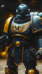 Fototapeta premium a space marine, futuristic power armor, with intricate metallic plating and advanced technology embedded throughout. 