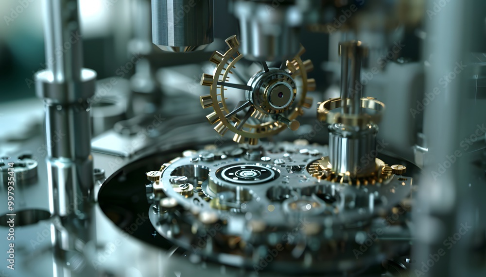 Poster close-up view of intricate clock gears showcasing precision engineering and mechanical design in mot