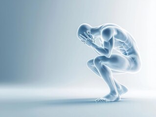 Abstract representation of a person in despair, isolated on a light background.