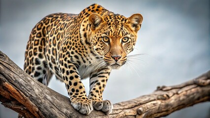 Fototapeta premium Fierce leopard ready to pounce from a tree branch