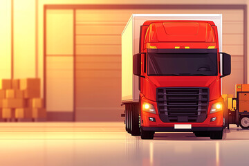 Transportation service center, logistic truck in maintenance bay, flat design illustration