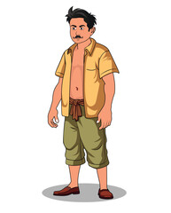Obraz premium A poor and intelligent village man cartoon character illustration