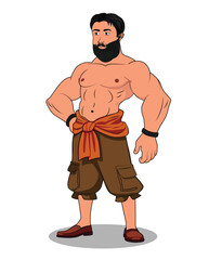 A body bearded bodybuilder man cartoon character design