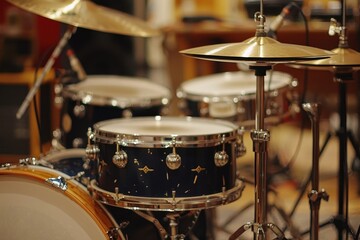 A drum set with a black drum and a white drum