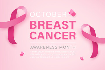 October breast cancer awareness month background with pink ribbon symbol, vector design