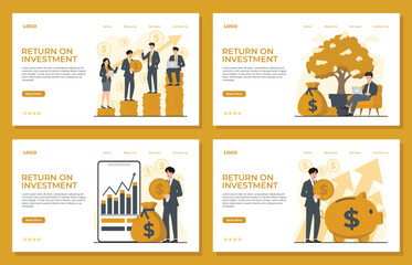 Return on investment Landing page template web banner Flat design vector illustration ROI, Business, profit, and success