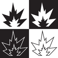 Explosion icon. isolated on white and black  background. Vector illustration. EPS 10