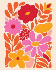Orange red yellow pink flower poster illustration