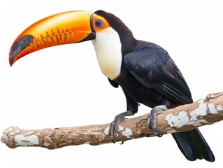 Obraz premium Toucan Perched on Branch Isolated On White Background