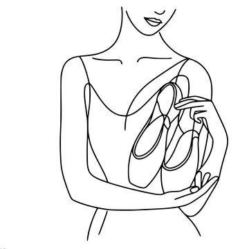 ballerina holding ballet shoes line art clip art preview