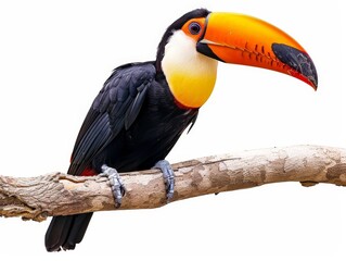 Toucan on Branch with White Background