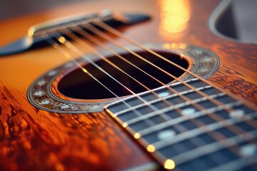 Fototapeta premium A guitar with a gold and brown finish and a black center hole