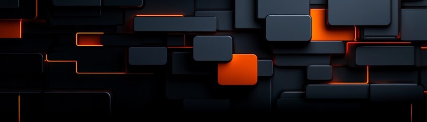 Abstract Geometric Pattern:  A captivating abstract background featuring a mesmerizing arrangement of black and orange 3D shapes, creating a dynamic and modern design.
