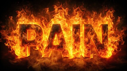 Fiery glowing typography of Pain engulfed in intense flames perfect for conveying strong emotions and intense experiences Low Angle