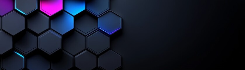 Abstract Hexagon Pattern: Glowing Neon Colors on Dark Background 