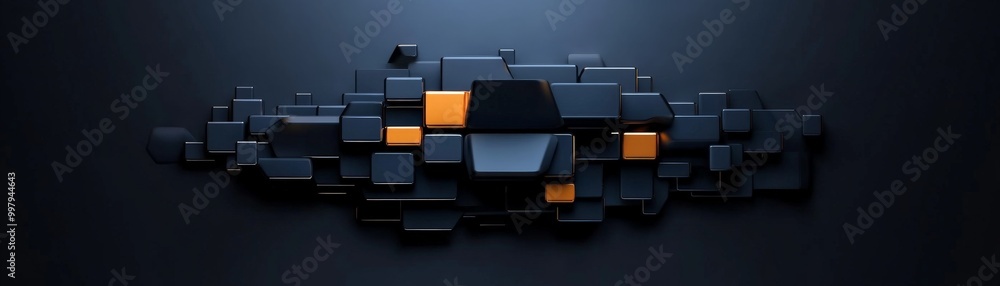 Poster abstract dark cubes: a mesmerizing arrangement of dark and orange cubes creates a dynamic and abstra