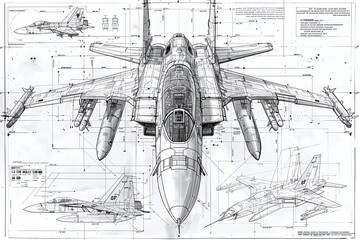 ai generative blueprint of fighter aircraft components