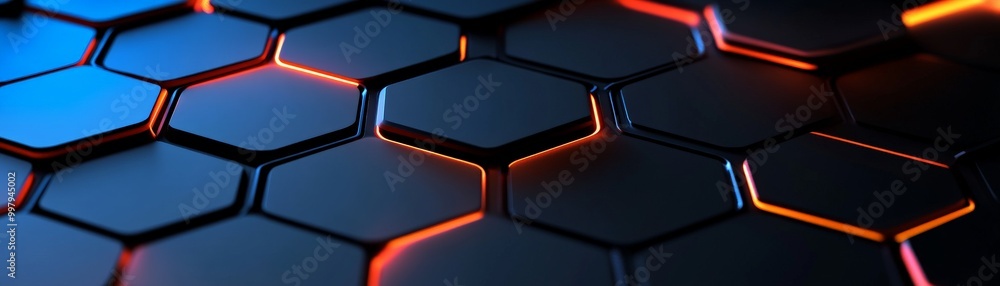 Poster abstract hexagon pattern: glowing neon hexagons. a mesmerizing abstract background image featuring a