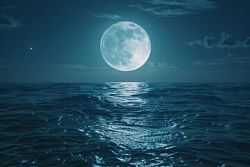ai generative big moon and waves in the ocean