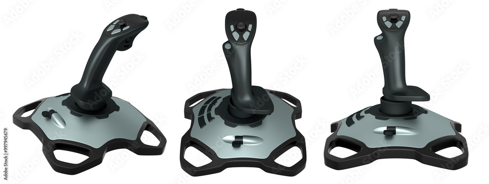 Poster joystick controllers for flight simulator offer incredibly immersive gaming experiences isolated on 
