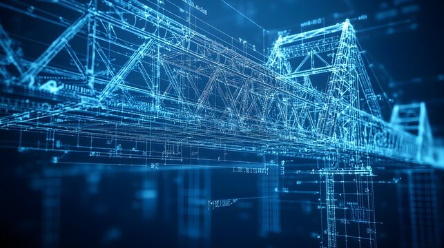 Futuristic bridge blueprint wallpaper with sleek lines and advanced architecture