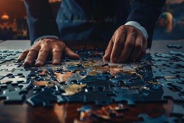 ai generative businessman hands arranging jigsaw puzzle