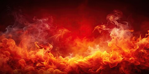 Fiery red background with dramatic leading lines and billowing smoke