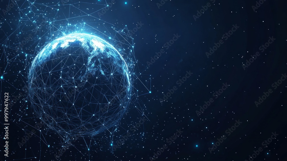 Aufkleber abstract polygonal space low poly planet earth with connecting dots and lines. wireframe earth conne