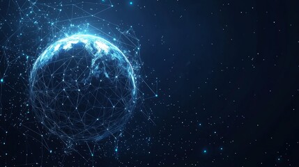 Abstract polygonal space low poly planet Earth with connecting dots and lines. Wireframe Earth connection structure. Futuristic Vector Illustration.