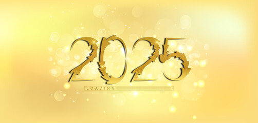 A festive gold background featuring elegant golden numbers celebrating the arrival of the New Year 2025