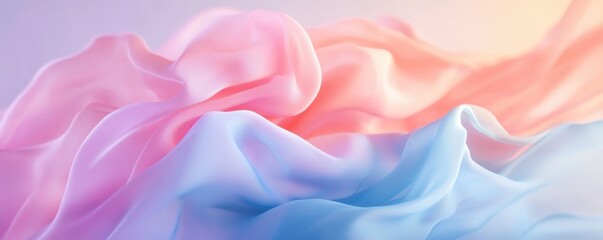 Obraz premium A delicate blend of soft pink and blue fabric flows gracefully, creating a serene and ethereal atmosphere.