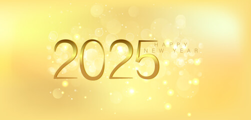 A festive gold background featuring elegant golden numbers celebrating the arrival of the New Year 2025