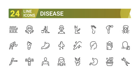 Disease line icon set. Medicine and health line icons. Medicine, doctor, dentistry, allergy, illness, health and more. Linear icon collection. Vector illustration.